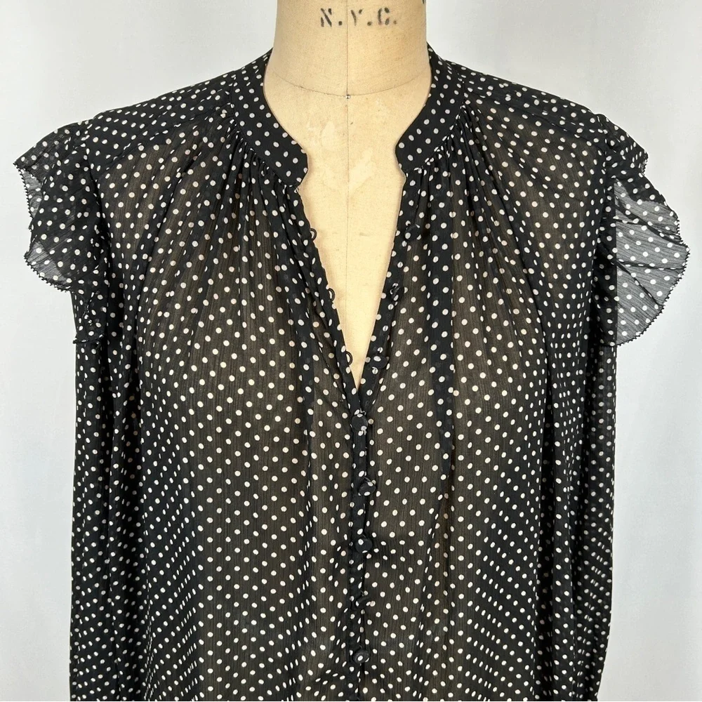 NEW ALLSAINTS Lara White Dot Black Sheer Long Sleeve High/Low Maxi Dress Size 2
